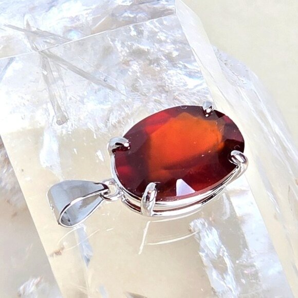 925 Sterling Silver Pendant with Natural Hessonite Garnet 14x10mm Gem - Picture 4 of 7